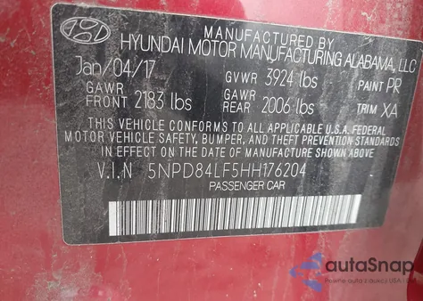 2017 Hyundai Elantra Se from USA, damaged, VIN 5NPD84LF5HH176204